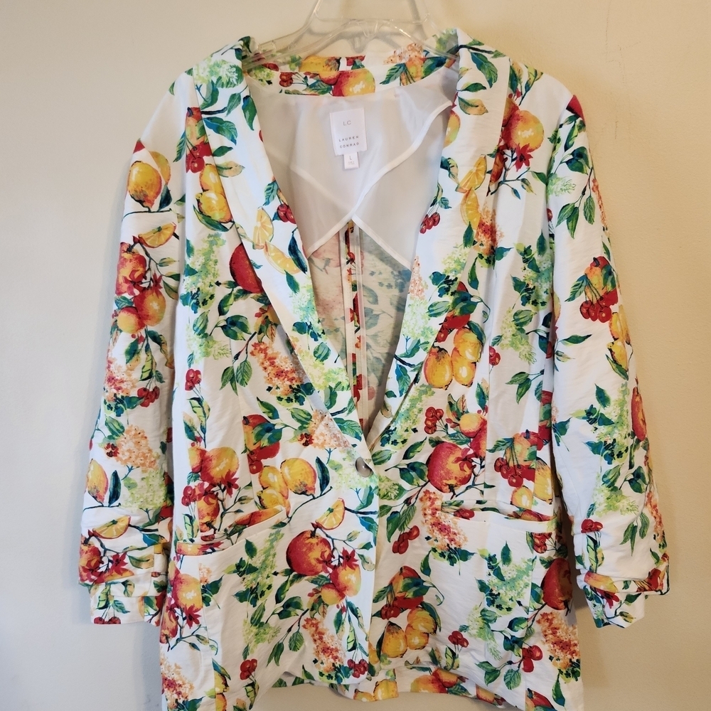 LC Lauren Conrad Women's Blazer - White with Multicolor Floral